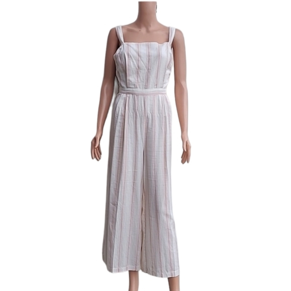 June & Hudson Jumpsuit Sleeveless with Vertical Stripes Tan/Pink Size‎ L